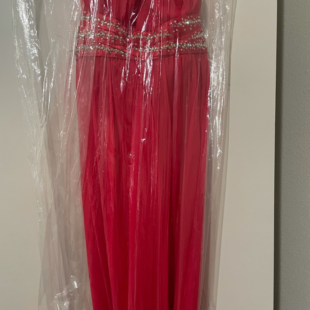 La Femme; Red halter long formal dress